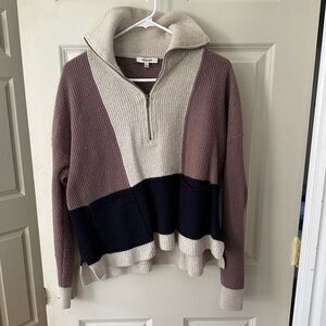 Madewell Colorblock Quarter-Zip Sweater
